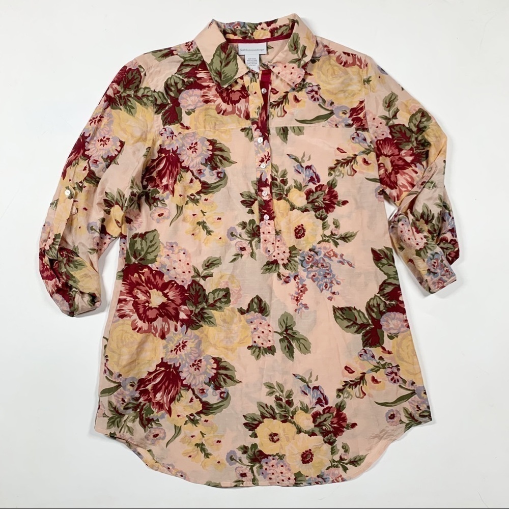 Soft Surroundings Silk Blend Floral Popover Blouse size small